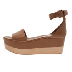 Pre Owned Stella McCartney Brown Faux Leather Lindsey Ankle Strap Wedge Sandals Size 41