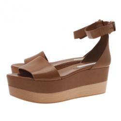 Pre Owned Stella McCartney Brown Faux Leather Lindsey Ankle Strap Wedge Sandals Size 41