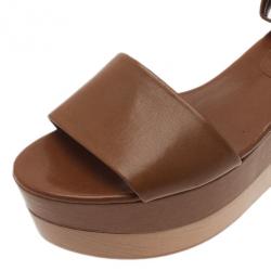 Pre Owned Stella McCartney Brown Faux Leather Lindsey Ankle Strap Wedge Sandals Size 41