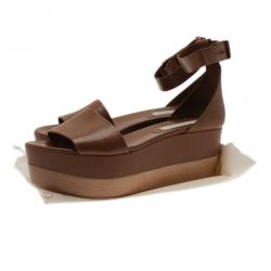 Pre Owned Stella McCartney Brown Faux Leather Lindsey Ankle Strap Wedge Sandals Size 41
