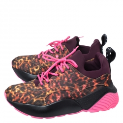 Stella McCartney Multicolor Leopard Print Fabric Eclypse Lace Up Sneakers Size 40