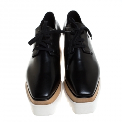 Pre Owned حذاء دربي ستيلا ماكرتني نعل سميك اليس جلد لامع صناعي أسود مقاس 40