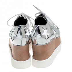 Pre Owned Stella McCartney Metallic Silver Faux Leather Elyse Star Platform Derby Size 41