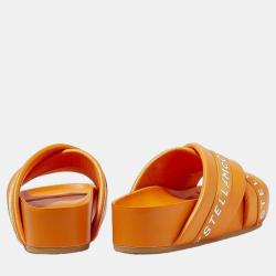 Pre Owned Stella McCartney Orange Vesta Logo Slides Size 37