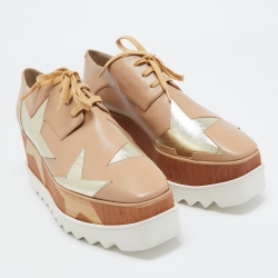 Pre Owned Stella McCartney Brown  Faux Leather Elyse Star Sneakers Size 41