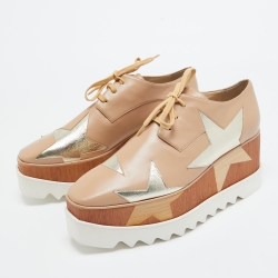 Pre Owned Stella McCartney Brown  Faux Leather Elyse Star Sneakers Size 41