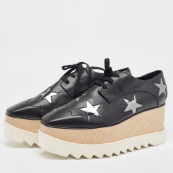 Stella McCartney Black Faux Leather Elyse Star Derby Sneakers Size 40