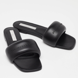 Stella McCartney Black Faux Leather Flat Slides Size 40