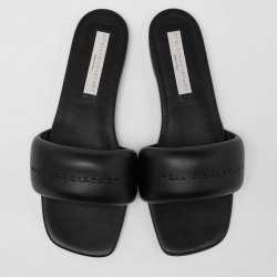 Stella McCartney Black Faux Leather Flat Slides Size 40