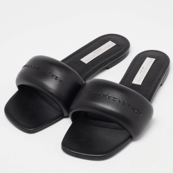 Stella McCartney Black Faux Leather Flat Slides Size 40