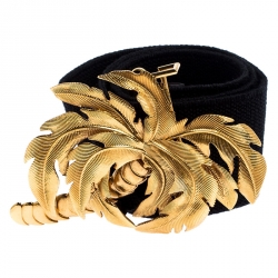 Stella McCartney Black Canvas Palm Tree Buckle Belt 80CM