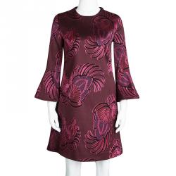 مملوكة مسبقًا Stella McCartney Burgundy Floral Jacquard Wool Long Sleeve Dress S