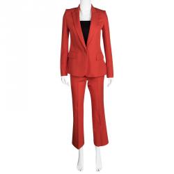 Pre Owned Stella McCartney Red Wool Ingrid Blazer and Cropped Pant Suit XS