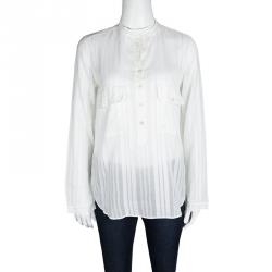 Pre Owned قميص ستيلا ماكرتني أكمام طويلة حرير-قطن مخطط سيلف بيج فاتح S