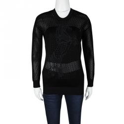 Pre Owned Stella McCartney Black Mesh Horse Embroidered Sweatshirt XS