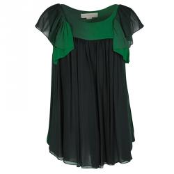 Pre Owned بلوزة ستيلا مكارتني حرير شيفون أخضر أومبريه أكمام قصيرة M