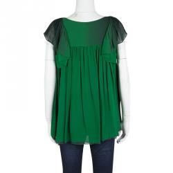 Pre Owned بلوزة ستيلا مكارتني حرير شيفون أخضر أومبريه أك مام قصيرة M