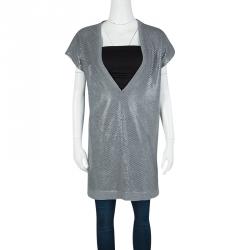 Pre Owned Stella McCartney Grey Jersey Textured Dot Cap Sleeve Tunic S