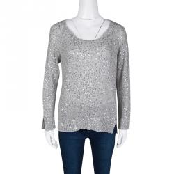 Pre Owned Stella McCartney Grey Sequined Cutout Back Detail Sweater M