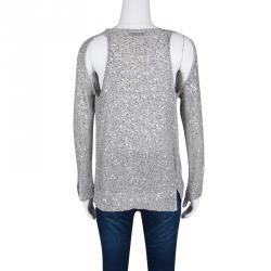 Pre Owned Stella McCartney Grey Sequined Cutout Back Detail Sweater M