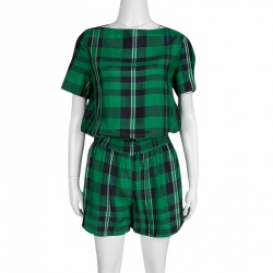 Stella McCartney Green Aurore Gingham Checked Boat Neck Romper S 