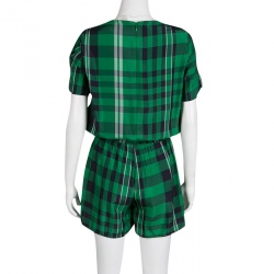 Stella McCartney Green Aurore Gingham Checked Boat Neck Romper S 