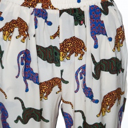 Pre Owned Stella McCartney Cream Wild Cat Printed Silk Elasticized Waist Christine Pants S