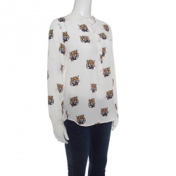 Pre Owned Stella McCartney Off White Tiger Face Print Silk Blouse S