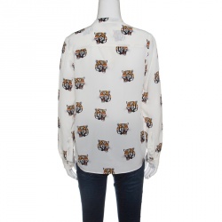 Pre Owned Stella McCartney Off White Tiger Face Print Silk Blouse S