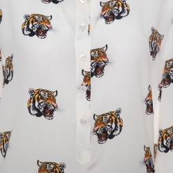 Pre Owned Stella McCartney Off White Tiger Face Print Silk Blouse S