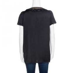 Pre Owned توب ستيلا مكارتني حرير ساتان أسود مزخرف ترتر بربطة عنق M