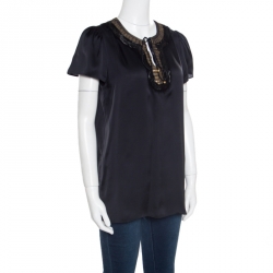 Pre Owned توب ستيلا مكارتني حرير ساتان أسود مزخرف ترتر بربطة عنق M