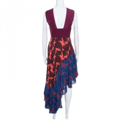 Pre Owned Stella McCartney Multicolor Cross Front Cutout Detail Asymmetric Caroline Dress S