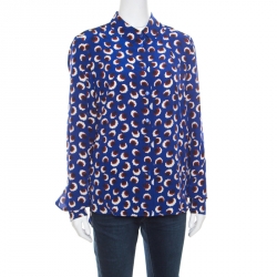 Pre Owned Stella McCartney Indigo Floral Printed Silk Wilson Blossom Shirt M