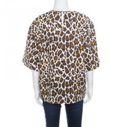 مملوكة مسبقًا Stella McCartney Cream Animal Print Linen Short Sleeve Oversized Blouse M