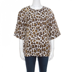 مملوكة مسبقًا Stella McCartney Cream Animal Print Linen Short Sleeve Oversized Blouse M