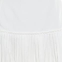 Pre Owned Stella McCartney White Cotton Pleated Mesh Hem Detail Midi Skirt M