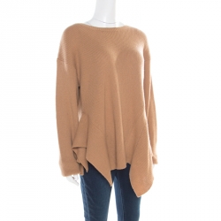 Pre Owned Stella McCartney Toffee Brown Ribbed Knit Wool Handkerchief Hem Sweater M