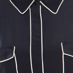 Pre Owned قميص ستيلا ماكرتني تفاصيل مطرز نسر كريب دو شين حرير كحلي M