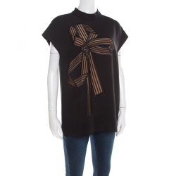 مملوكة مسبقًا Stella McCartney Black Bow Embroidered Cap Sleeve Boxy Blouse M