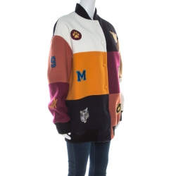 Pre Owned Stella McCartney Colorblock Melton Wool Blend Applique Detail Sabine Varsity Jacket S
