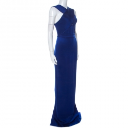 مملوكة مسبقًا Stella McCartney Blue Stretch Cross Over Bodice Bodycon Maxi Dress M