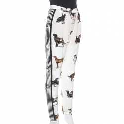 مملوكة مسبقًا Stella McCartney White Striped Dog Print Silk Christine Pants S