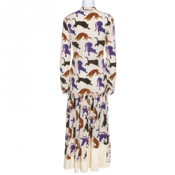 Pre Owned Stella McCartney Cream Wild Cat Print Silk Maxi Dress M