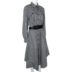 Pre Owned Stella McCartney Monochrome Wool Belted Shirt Dress M