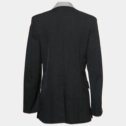 Pre Owned Stella McCartney Black Patterned Wool Contrast Back Blazer M
