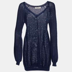 Navy Blue Sequined Cotton Knit Jumper