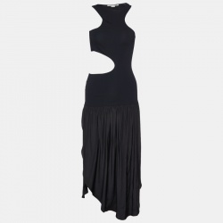 Pre Owned Stella McCartney Black Stretch Knit and Satin Cut-Out Midi Dress S