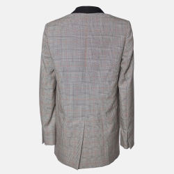 Pre Owned Stella McCartney Grey Checkered Patterned Wool Overcoat S