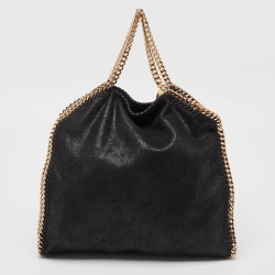 Pre Owned Stella McCartney Black Faux Leather Fold Over Falabella Tote